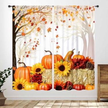 Imagem de Cortina de floresta de outono, folhas de bordo, abóbora, girassol, natureza, casa de fazenda, dia de graças, colheita, decoração de casa, cortinas para cozinha, quarto, sala de estar, janelas, 2