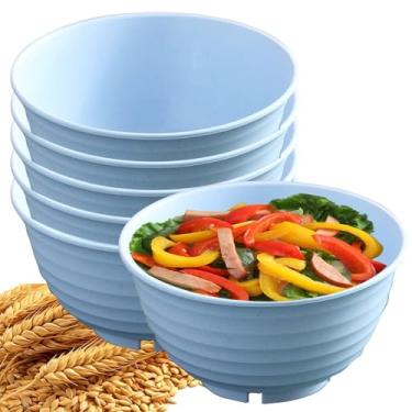 Imagem de YuanQ Tigelas redondas de palha de 18 cm, inquebráveis, leves, reutilizáveis para sobremesa, lanche ou salada, conjunto de 6 para uso na cozinha (azul)