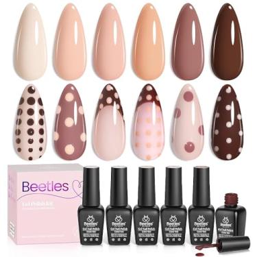 Imagem de Beetles kit de esmalte de gel 6 pçs conjunto de esmalte de gel nu para todas as estações tons de pele rosa marrom kit de esmalte de gel neutro embeber fora lâmpada de led kit de unhas de gel manicure diy casa manicure para mulheres