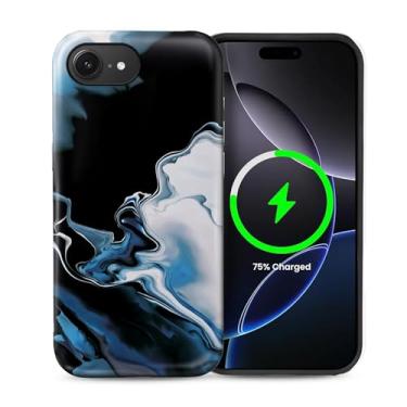Imagem de Toulas Capa para iPhone 16e, [compatível com MagSafe], revestimento rígido de camada dupla híbrida resistente a arranhões, mármore de lavagem de tinta preta e azul