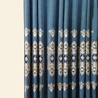 Imagem de Cortina blackout estilo europeu, cortinas blackout, bordado floral, ilhós, cortinas com isolamento térmico, cortinas para sala de estar, quarto, cortina azul 300 x 270 cm