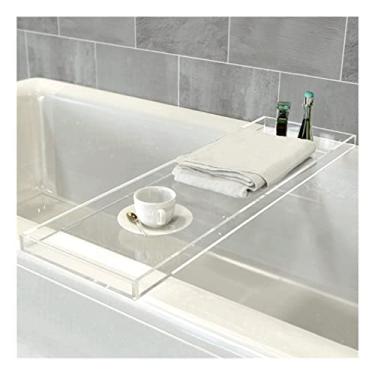 Imagem de Bandeja de acrílico para banheira, suporte de banheira para banho de luxo durável transparente premium 1-2 adultos para a maioria dos banhos 76 x 20 x 3 cm