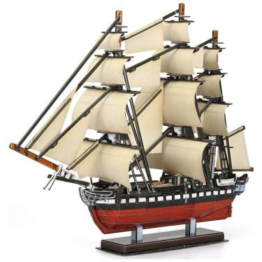 Imagem de Quebra Cabeças 3D Navio da Constituição US para Crianças e Adultos, 193 Peças, CUBICFUN T4024h, Marrom