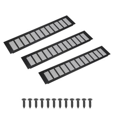 Imagem de PATIKIL Grade de ventilação retangular de 50 x 10 cm, 3 peças de cobertura de ventilação de alumínio com parafusos de montagem para guarda-roupa de porta de armário de armário, preto