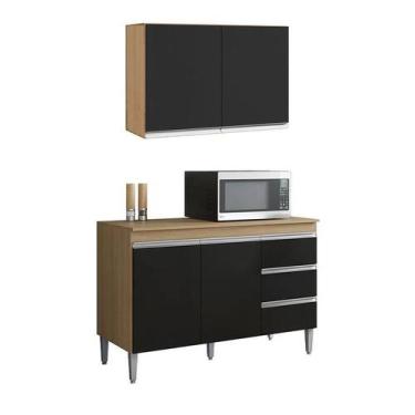 Imagem de Armário Aéreo Andréia 80 cm Balcão de Cozinha com Tampo 100 cm Preto A