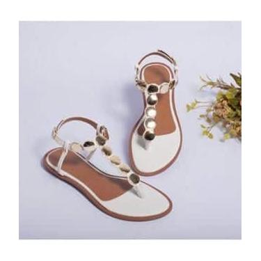 Imagem de Sandália Rasteirinha Feminina Detalhe Medalha Moeda Tendência Verão 20