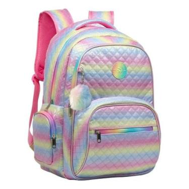 Imagem de Mochila Feminina Escola Estilosa Arco Íris Decorada Chaveiro - YEPP, R