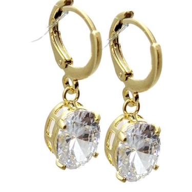 Imagem de Brinco Folheado a Ouro Argolinha com Zircônia Oval - Semijoia - BUTIQU