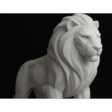 Imagem de Decoração de Mesa Leão Majestoso Low Poly Estátua - Cria 3D
