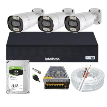 Imagem de Kit Cftv 3 Cameras Segurança Full Color 1080p 2mp Dvr Intelbras 1tb