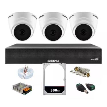 Imagem de Kit Cftv 3 Câmeras Segurança Dome 1220 Full hd com Audio Microfone Dvr Mhdx 1004c Intelbras 500gb