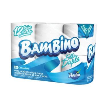 Imagem de Papel Higiênico Folha Dupla Bambino com 12 rolos de 20 metros