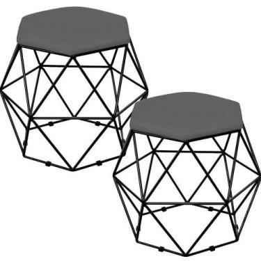 Imagem de Kit 02 Puffs Aramado Preto Six L02 Suede Cinza - LYAM DECOR