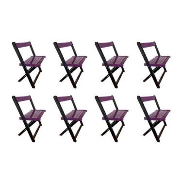 Imagem de Kit 8 Cadeiras De Madeira Dobrável Roxo - MEGA MADEIRA