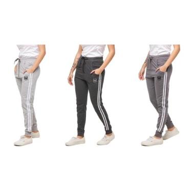 Imagem de Kit com 03 calças de moletom feminina wooks saruel skinny sport luxo, 