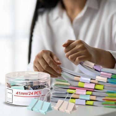 Imagem de Grampos de papel de escritório, 24/40/48/60 peças de grampos de papel para fichário, para material escolar de escritório (colorido, 24 peças, 41 mm)