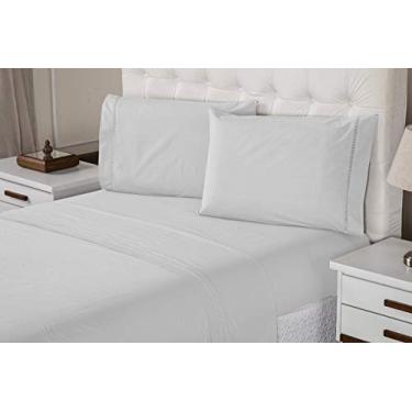 Imagem de Jogo de Lençol KING 400 Fios 3 Peças 100% Algodão Ponto Palito Aconchego Branco Casa Dona
