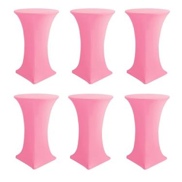 Imagem de Enjoyidea Capas de mesa de coquetel - toalhas de mesa redondas de elastano de cano alto, pacote com 6, 81 x 109 cm, toalha de mesa alta elástica rosa para pub, bistrô, festa highboy, evento, banquete,