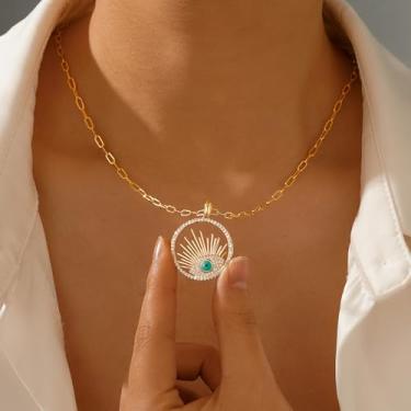 Imagem de Colar feminino banhado a ouro 14 K - pingente de olho turco gargantilha delicada, pingente hipoalergênico, à prova d'água, não mancha, presentes de aniversário personalizados joias modernas 22 5 x 24