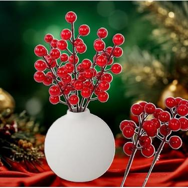Imagem de 5 peças de enchimento de galhos de árvore de Natal para artesanato, palitos de vegetação de Natal, 14 cabeças, hastes artificiais, plantas verdes, agulhas de pinheiro, acessórios para decoração floral
