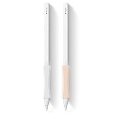Imagem de Pacote com 2 cabos de silicone macio para Apple Pencil (2ª geração/USB-C) | Capa protetora para iPad Pro 11/12.9 polegadas | Suporte ergonômico antiderrapante, branco, rosa