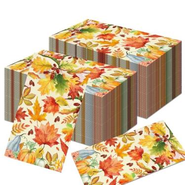 Imagem de Guardanapos descartáveis de outono para convidados de outono, folhas de bordo, abóbora, decorativo, papel de mão, toalha de guardanapo para Ação de Graças, colheita, feriado, aniversário, casamento