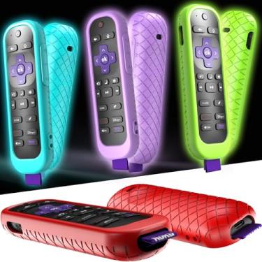 Imagem de Pacote com 4 capas para controle remoto Roku compatível com Hisense e TCL TV Stick, capa de silicone azul, verde, roxo, vermelho