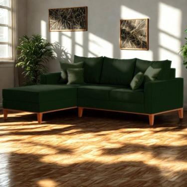 Imagem de Sofá 3 Lugares Beny Com Chaise Esquerdo Suede Verde