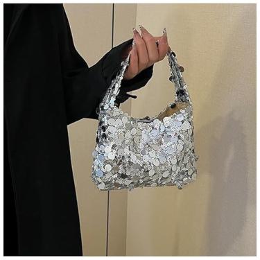 Imagem de Bolsa tiracolo de lantejoulas nas axilas – Bolsa de ombro brilhante moderna para mulheres com fecho de zíper, Prata, 7.1" × 5.1" × 1.6"