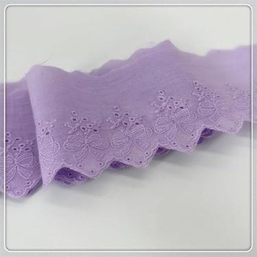 Imagem de Acabamento de renda de algodão de 7 cm, tecido de ilhós bordado floral para costurar vestidos, artesanato, fantasias, sofás, cortinas, roupas de bonecas/animais de estimação (roxo claro)