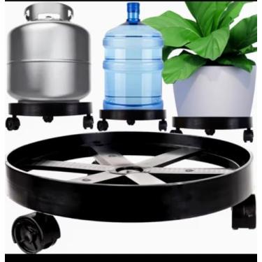 Imagem de Suporte Móvel com Rodas para Botijão de Gás, Vaso de Planta e Galão de Água, Base Circular Preta com Rodízios, Multiuso, Kit 2, Suporta até 50Kg, Organize Com Conforto e Praticidade