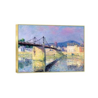 Imagem de BMZFYBS Imagem de arte de parede de paisagem - impressões em tela vintage - ponte 3 - pintura de moldura dourada para sala de estar decoração de casa de fazenda 60 x 85 cm 24 x 33 pol