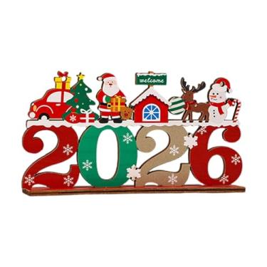 Imagem de Sclmgo Árvore de Natal de Madeira, Pequena Árvore de Natal Decorativa, Enfeite de Mesa com Placa Decorativa de Natal para Quarto E Lareira, Estilo F