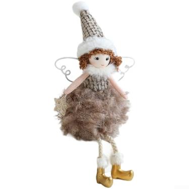 Imagem de Enfeite de pelúcia de menina anjo de Natal com asas macias, decoração de pendurar em tecido aconchegante para árvore de Natal ou exibição de mesa, cor rosa