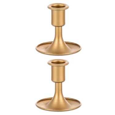 Imagem de 2 peças de castiçais dourados, castiçais cônicos para centros de mesa, decoração de recepção de casamento, detalhes elegantes de decoração de casa