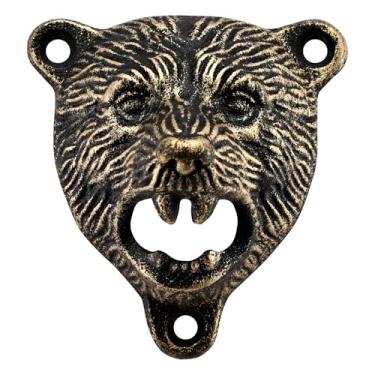 Imagem de Abridor de tampa de garrafa Bear Head montado na parede de ferro fundido rústico para decoração de bar doméstico