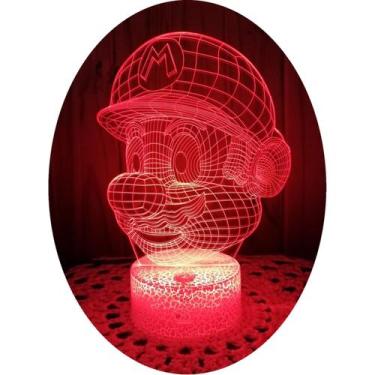 Imagem de Lâmpada 3D Illusion Mario Bross LED de 7 cores com USB e bateria - Lig