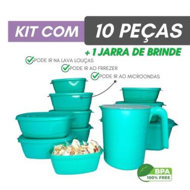 Imagem de Conjunto 10 Potes 1 Jarra Marmita Organizador Plasticos Alimento Dia a