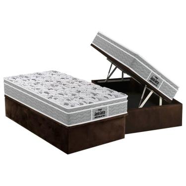 Imagem de Cama Box Baú Solteiro: Colchão Ortopédico Probel D45 - Ep Guarda Costas Próextreme Plus + Base Crc Suede Brown(88x188)