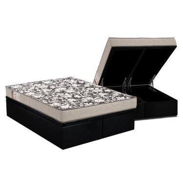 Imagem de Cama Box Baú Queen: Colchão Espuma Ortobom D26 Physical Ultra Resistente + Base Black(158X198)