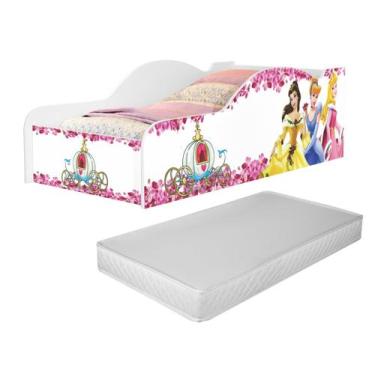 Imagem de Cama Infantil Princesas Castelo com Colchão Menina Casinha Grade Elega
