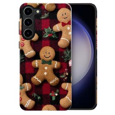 Imagem de heindiy Compatível com Samsung Galaxy S23, capa brilhante proteção completa à prova de choque anti-arranhões capa de TPU, capas para homem mulher - Natal gengibre preto vermelho xadrez