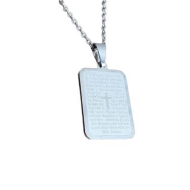 Imagem de Colar Masculino Aço Inoxidável 60cm Bolinhas com Pingente Placa Pai Nosso – Corrente de Elos Redondos Soldados, Resistente e Inquebrável (70cm)