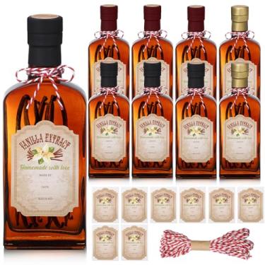 Imagem de Suclain Pacote com 8 frascos de vidro âmbar de 250 ml para extrato de baunilha caseiro, frascos de extrato de baunilha marrom com tampa hermética e adesivos para xarope de presente de armazenamento de