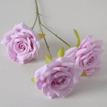 Imagem de Flores artificiais - flor de seda com hastes rosas roxas arranjos florais falsos para casa de banho escritório mesa centro de mesa prateleira decoração de casamento