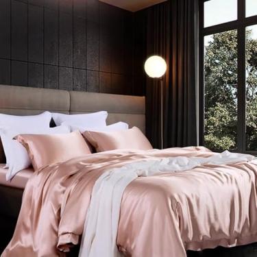 Imagem de SXYMTSW Conjunto de capa de edredom de seda pura amoreira 4 peças, conjunto de cama respirável super macio adulto, para cabelo e pele (2 fronhas, 1 capa de edredom, 1 lençol de cima, sem edredom