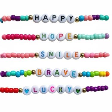 Imagem de AMZNEVO Pulseiras de amizade vibrantes, conjunto de 12 pulseiras de contas, desenhos de letras inspirados em álbum, pulseiras modernas de surfista empilháveis - B