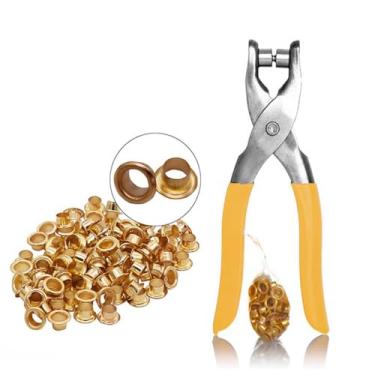 Imagem de Alicate Aplicador de Ilhós Manual + 100 Ilhoses Dourados – Ferramenta para Artesanato e Costura