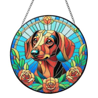 Imagem de Protetor solar memorial para cães com vitral, janela de dachshund, presentes de simpatia para perda de animais de estimação, 20 cm, decoração de casa e jardim para amantes de cães (Dachshund)
