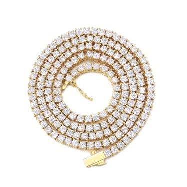 Imagem de BREN Colar de tênis - 3 mm, 4 mm, 5 mm, corrente de tênis de diamante gelado 5A, colar de zircônia cúbica - Colar de tênis plano banhado a ouro branco 18 K para mulheres e homens, tamanho 40,6 a 56 cm